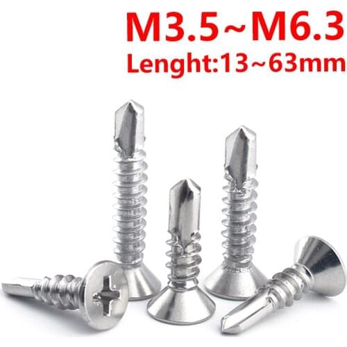 #6~#14Phillips Flat Head Electric Drill Screw Thread Self Tapping Self Drill Screw Bolt 410Stainless Steel M3.5 M4.2M4.8M5.5M6.3