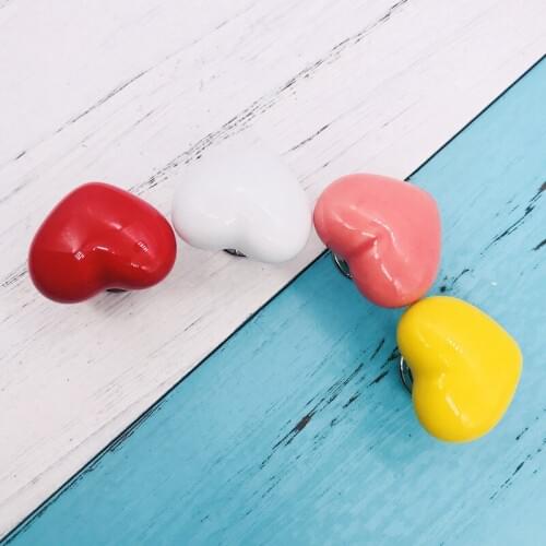 6 PCS 37mm Heart-shaped Ceramic Door Knob Wardrobe Furniture Handle For Cabinet Cupboard Drawer Locker 4 Colors Available