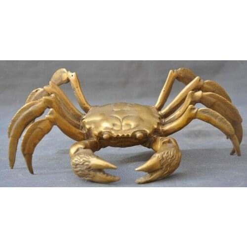 8" China Chinese brass Fengshui Animal crab auspicious wealth Crabs Statue