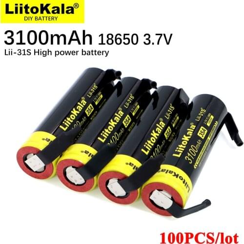 100PCS New LiitoKala Lii-31S 18650 Battery 3.7V Li-ion 3100mA 35A Power battery For high drain devices+DIY nickel