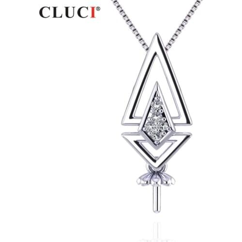 CLUCI 925 Sterling Silver Pure Charms Pendant Women Jewelry Classic Rhombus Zircon Pearl Pendant Mounting SP350SB