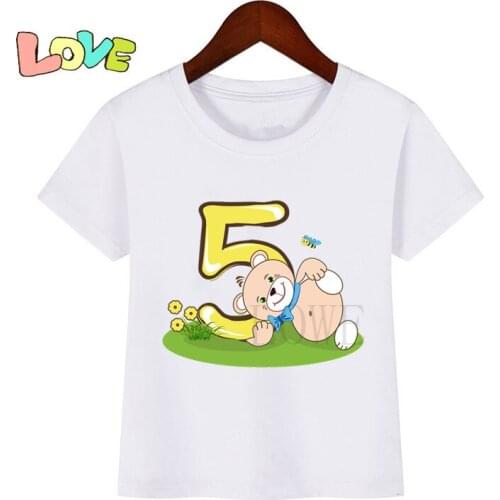 Kids Bear Birthday Number 1~9 Cartoon Print Children Clothes T-shirts Boy&Girl Animal Funny Gift Tshirt Baby