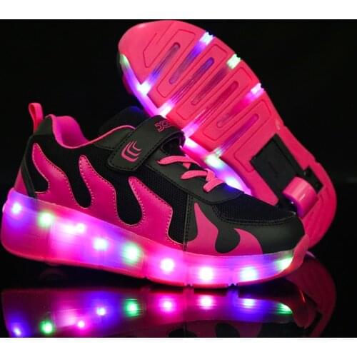 2020 White USB Charging Fashion Girls Boys LED Light Roller Skate Shoes For Children Kids Sneakers With Wheels One wheels