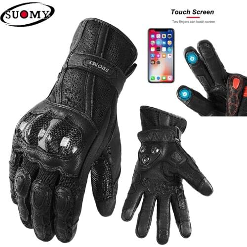 SUOMY Long Leather Motorcycle Gloves Men Touch Screen Electric Bike Glove Cycling Full Finger Motorbike Moto Bike Motocross Luva