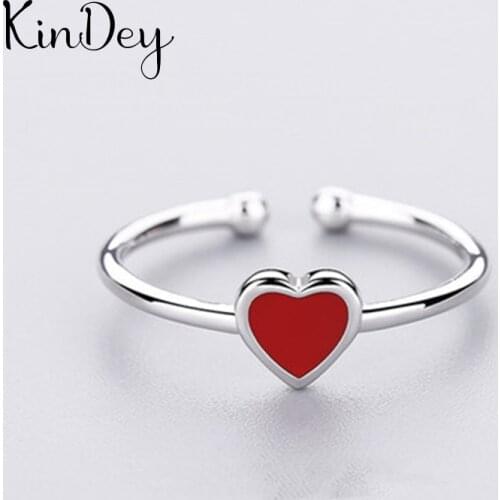 Kindey Boho Silver Color Red Heart Rings for Women Jewelry Retro Big Antique Rings Girls Christmas Gifts Anillos