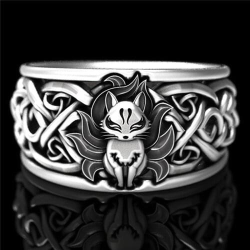 Creative Nine Tailed Fox Ring Vintage Fashion Silver Color Rings For Women Men Wedding Party Jewelry Male Female Halloween Gifts