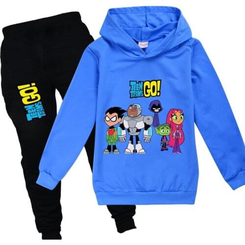 Teen Titans GO Kids Clothes for Boys Cotton Costume Birthday Suit Long Sleeve Childrens Sport Suits Hoodies Tops +Pants Sets