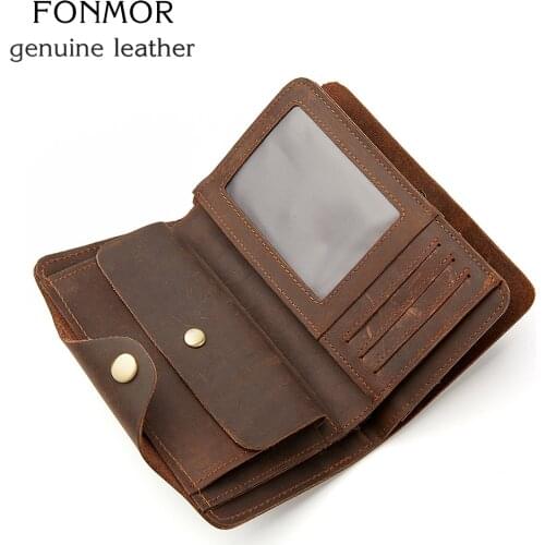 Handmade Crazy Horse Leather Wallet Men Vintage Wallet Top Genuine Leather Purse Male Wear-resisting Money Bag