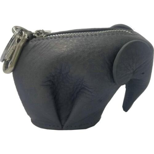 Genuine leather handmade elephant coin purse customized animal cute girls cartoon mini women shaped bag wallet name logo-gray