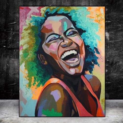 Colorful African Woman Smile Face Posters and Prints on Canvas Painting Black Girl Wall Art Picture for Living Room Decor