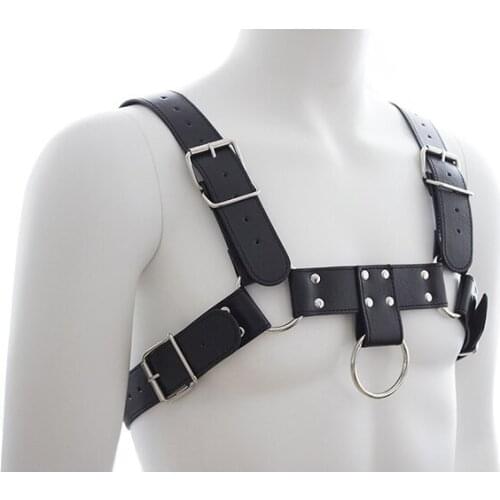 Men Bondage Harness Men PU Leather Gay Male Bondage In Adult Game Adjustable Buckle Body Chest Harness Bondage Toy