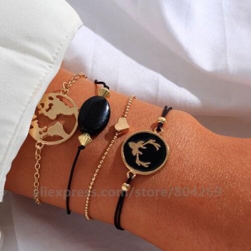 Fancy Ladies Jewelry Accessories Black Element Beaded Hand String Deer Head Female Bracelet Set