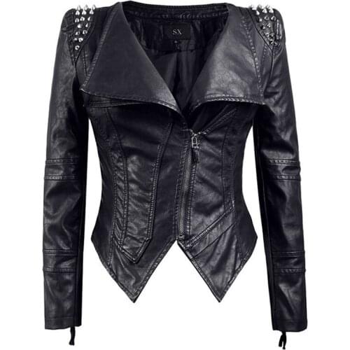 2021 Womens new punk rivet shrug Slim locomotive PU leather jacket womens jacket Y798