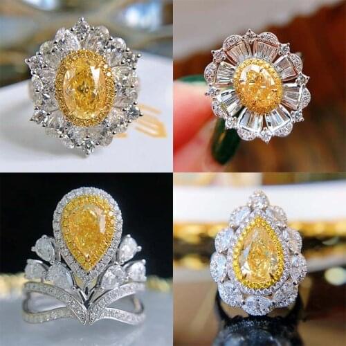 4 Style Different Womens Wedding Party Ring Yellow Crystal Zircon Ring Romantic Lady Engagement Ring Fashion Luxury Jewelry