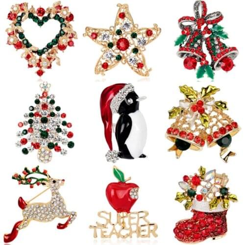 New Christmas Brooches Pins Cute Penguin Hat gloves Bells Socks Donuts Candy Enamel Pin Badges Brooch For Women Jewelry Gift