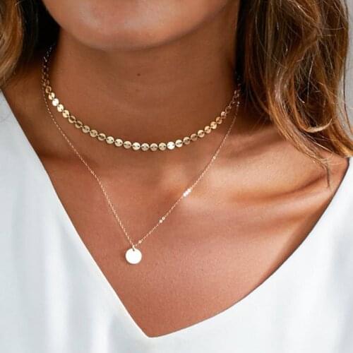 925 Sterling Silver Necklace Gold Chocker Coins Necklace Disks Pendants Bijoux Collier Kolye Jewelry Boho Necklace For Women