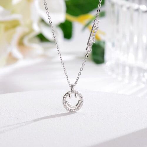 New 925 Sterling Silver Zircon Smile Face Necklaces Pendant Fashion Sterling Silver Jewelry Statement for Women Bijoux