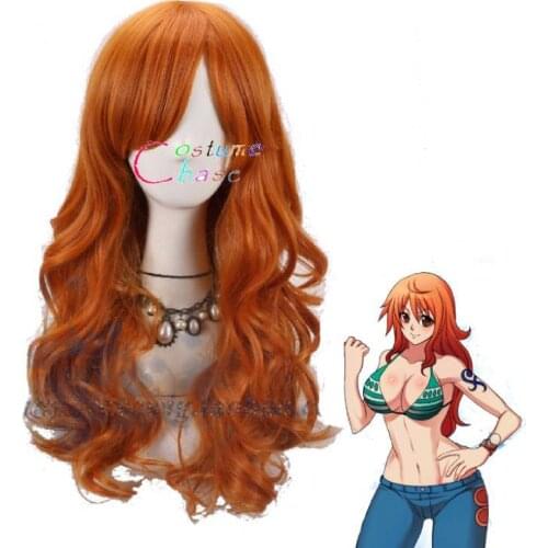 One Piece Nami Orange Wig Long Body Wave Curly Wig Hair Cosplay Role Play Adult Synthetic Hair+ Free Wig Cap