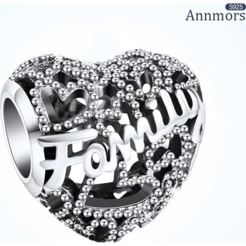 Family Heart Shape 925 Sterling Silver Fits Pandora Charm Fine Jewelry Making Gift Woman Bracelet Necklaces Women Hollow Beads