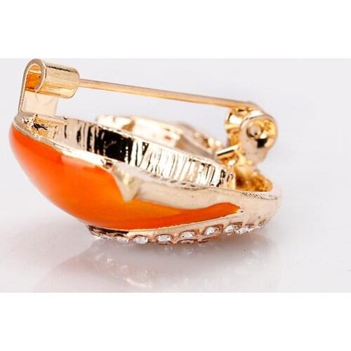 Prettyia Enamel Orange Rhinestone Crystal Snail Brooch Pin Cartoon Jewelry