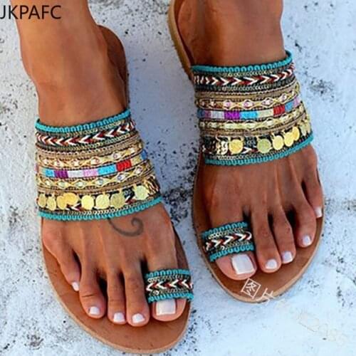 Large size35-43 handmade open toe flat sandals ethnic style Bohemian sandals jkpafc