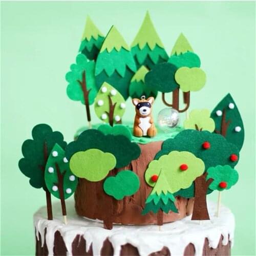 Happy Birthday Baking Cake Topper Decoration Sen System Felt Tree Insert Card Plug-in Party Dessert Table Layout Baby Shower