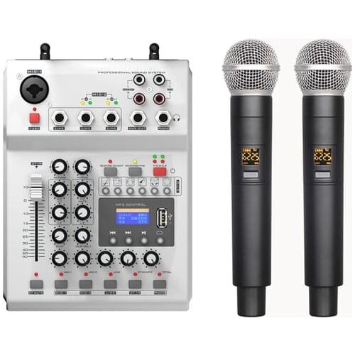 USB Audio DJ Mixer KTV Microphone Nono Input 2 Wireless Microphone 48V Phantom Power For KTV