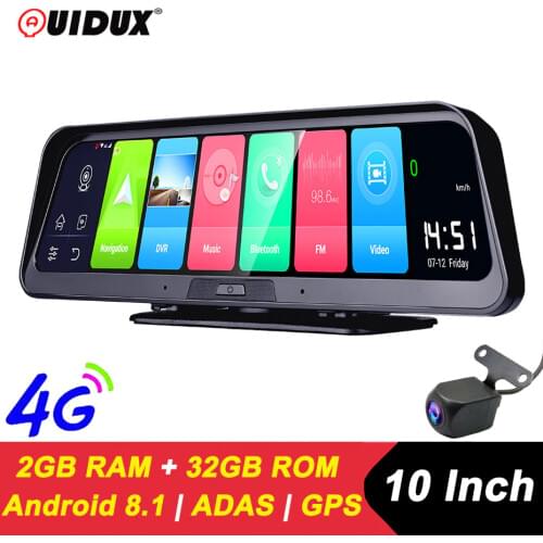 QUIDUX 10" IPS Android 8.1 car dvr Dashboard video recorder GPS Navigator ADAS 1080P dual camera auto video registrator G sensor