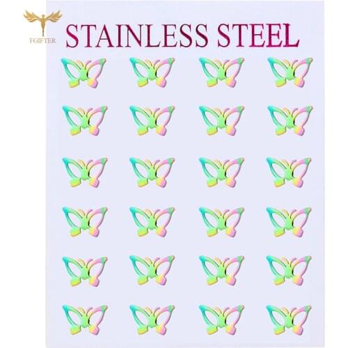 2021 New Cute Insect Hollow Color Butterfly Stud Earrings Stainless Steel Accessories Woman Wedding Jewelry