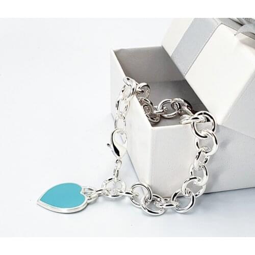 Bracelet 925 Sterling Silver Women Enamel Heart Pendant O Chain High Quality Luxury Brand Silver Jewelry Gift For Girlfriend