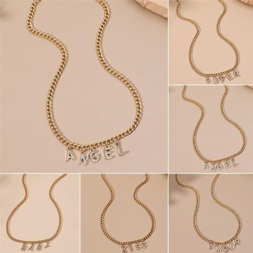 Hip Hop Crystal Angel Amour Letter Pendant Necklace For Women Girls Vintage Punk Word Charms Choker Collar Jewelry Gifts