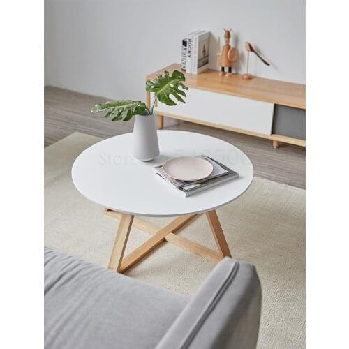 Japanese-style Log Oak Living Room Coffee Table White Nordic Simple Creative Small Apartment Round Coffee Table