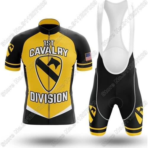 1st Cavalry Division Mens Cycling Jersey Set Summer Cycling Clothing Road Bike Shirts Suit Bicycle Bib Shorts MTB Wear Ropa