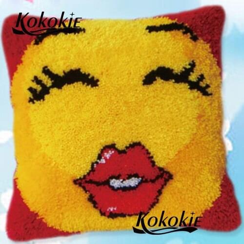 3D carpet sets smile printed pillow cushion embroidery cross stitch sets sale needlework DIY latch hook rug kits