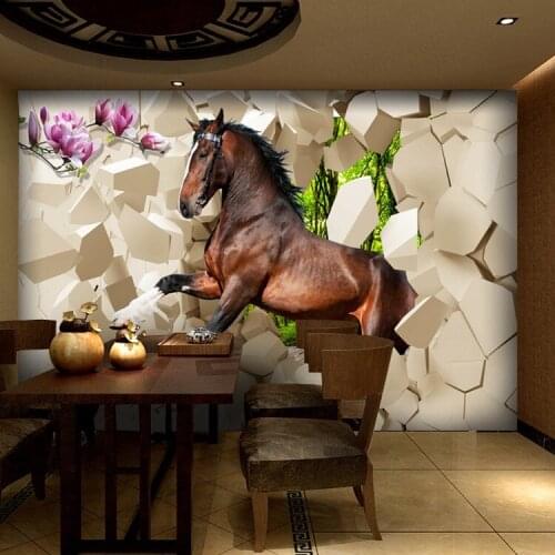 3D three-dimensional mural Bedroom Sofa backdrop vests restaurant seamless wallpaper Galloping Horse Size