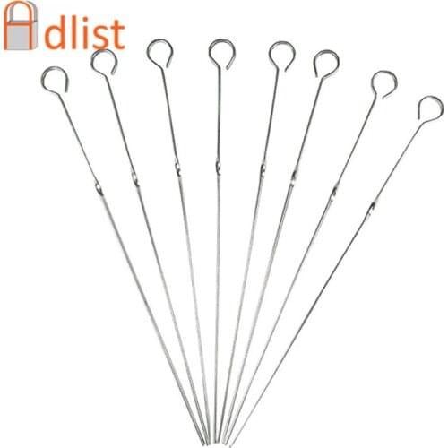 8pcs 13 inch 304 Stainless Steel Skewers Meat Metal BBQ Skewers Shish Kebab Kabob Skewers Ring-Tip Handle Barbecue Sticks 33cm