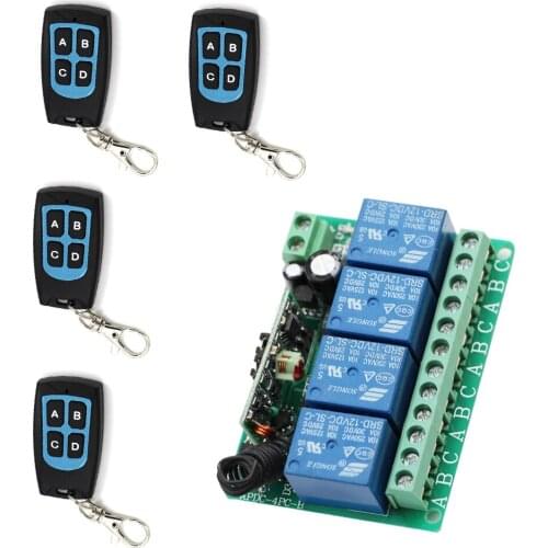 Free Shipping DC12V 4CH 10A Learning Code RF Wireless Remote Control Switch System 4X Waterproof Transmitter + 1X Receiver