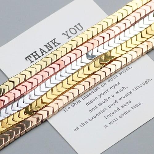 WLYeeS Rose Gold Triangle Arrows bead Plating Natural Hematite 6mm 95Pcs/lot Spacer Loose beads for Jewelry Bracelet Making DIY