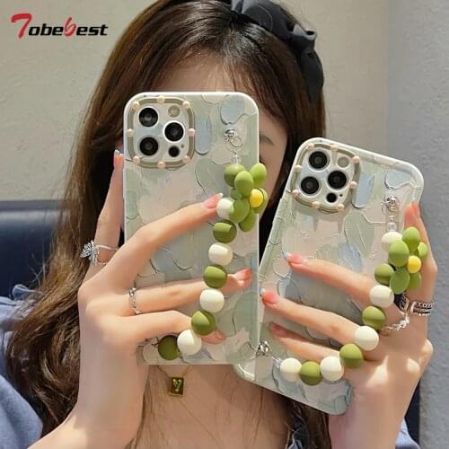 Flowers Bracelet Oil painting graffiti Phone Case for iphone 12 pro 11 promax X XS max XR 7 8 Plus Coque Fresh Chain Cover