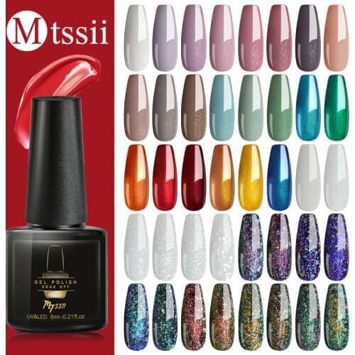 Mtssii 7/6ml Color Gel Polish Semi Permanent Glitter Mirror Gel Lacquer Soak Off UV LED Gel Nail Polish No Wipe Top Coat Varnish
