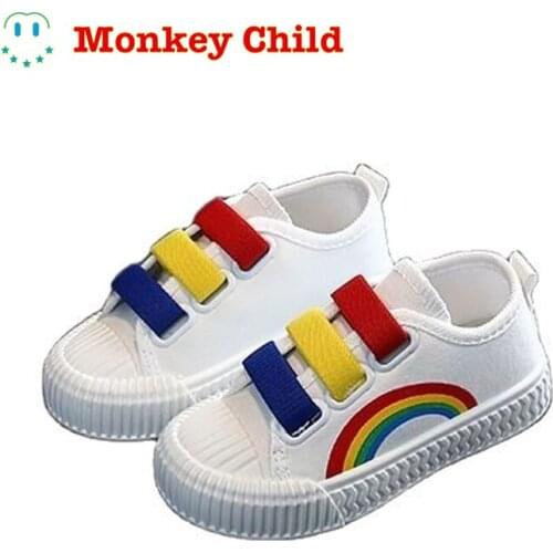 New Spring Autumn Children Rainbow beautiful Kids Canvas Shoes Big Girls Boys Casual Shoes Sport Running Shoes White Pink Black