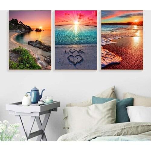 DIY Diamond Painting 3pcs a Set Landscape Sunset Sea Decorative Picture of Rhinestone Mosaic Cross Stitch 5D Diamond Embroidery