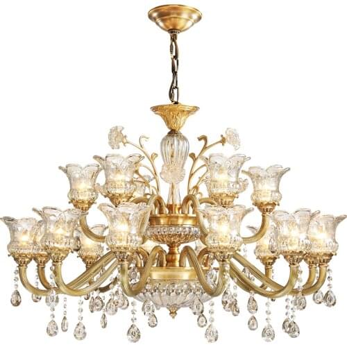 Pure copper double-layer Dinning Room Chandelier Lighting large chandelier Lustre living room Chandeliers Crystal Lamp Ceiling