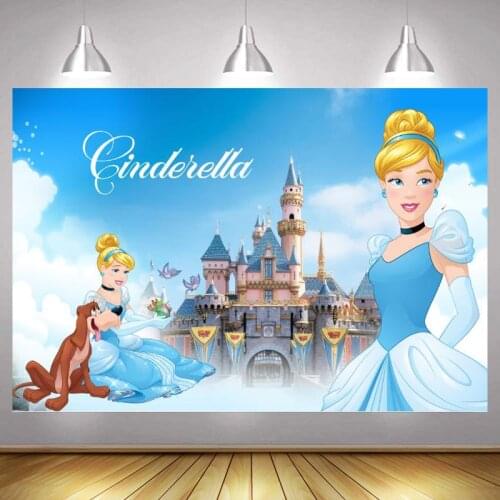 Cinderella Princess Photo Backdrop Girls Castle Kids Happy Birthday Party Decoration Photography Backgrounds Banner