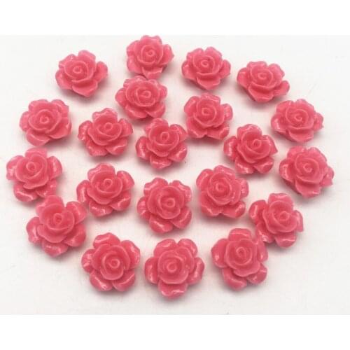 50pcs 12mm Dark Pink Resin Rose Flowers Flatbacks Cabochons Embellishments DIY Phone Decorations Scrapbook Crafts Cardmaking