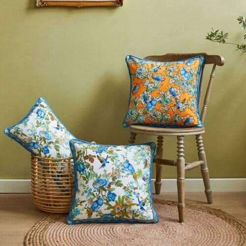 American Country Style Cushion Cover High Quality Canvas Flower and Bird Printing Pillowcase Bedroom Bed Decorative Pillows Case