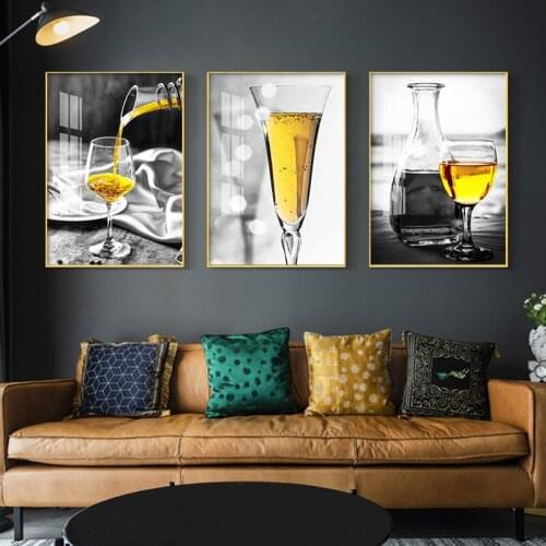 Yellow Wine Glass Picture Oil Painting Prints Poster Modern Canvas Art Bar Restaurant Kitchen Wall Decoration Dinning Living Roo