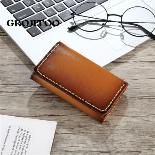 GROJITOO Hand made purse with vegetable tanned leather solid color creative mens and womens wallet fashion coin purse