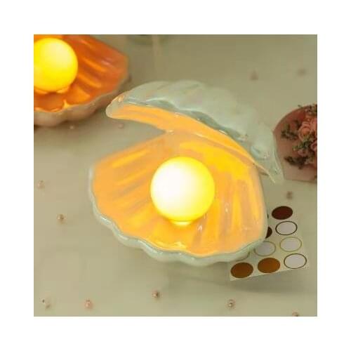 Ceramic Shell Pearl Lamp Bedroom Decor Night Light Streamer Fairy Shell for Girl Home Decoration Bedside Lamp Girl Gift