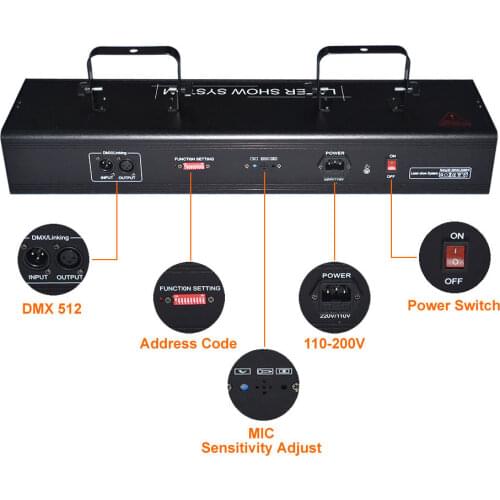 AUCD Pro Beam Ray Scanner 4 Lens Double Red Green Laser Lights Xmas DJ Disco Party 9 CH DMX Projector Show Stage Lighting 505RG